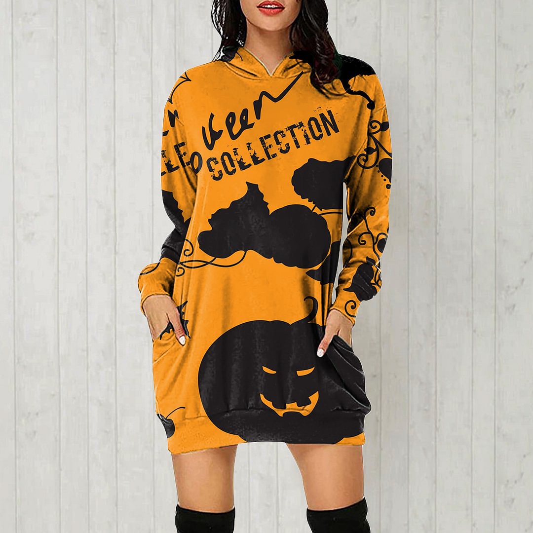 Women's Halloween Loose Long Sleeve Sweatshirt Dress  LILYELF