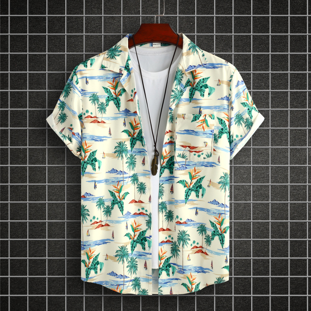 Palm Tree Printed Beach Hawaiian Short Sleeve Shirts