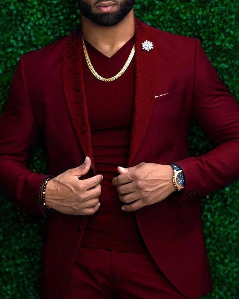 Men's Casual Dark Red Shawl Collar Elegant Blazer