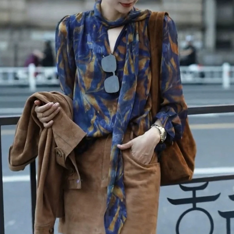 Athvotar Athvotar Year's Popular White Printed Shirt Women 2025 Spring New French Temperament Shirt High-End Long-Sleeved Top