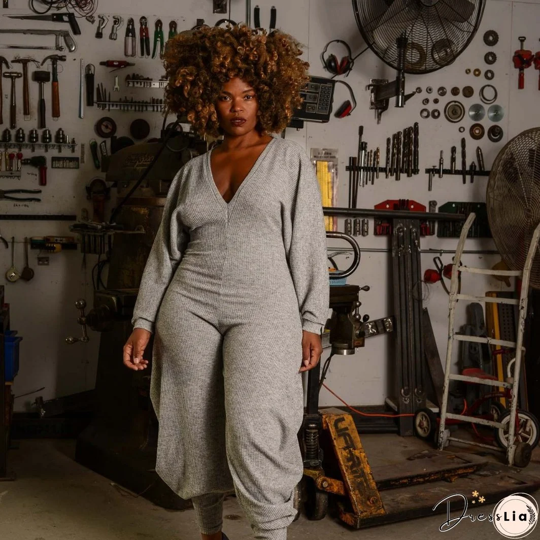 Women Ribbed Solid Patchwork Jumpsuit