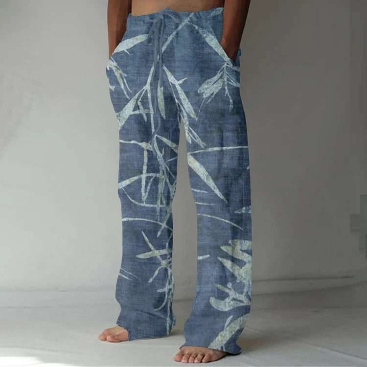 Vintage Bamboo Japanese Art Linen Blend Casual Pants