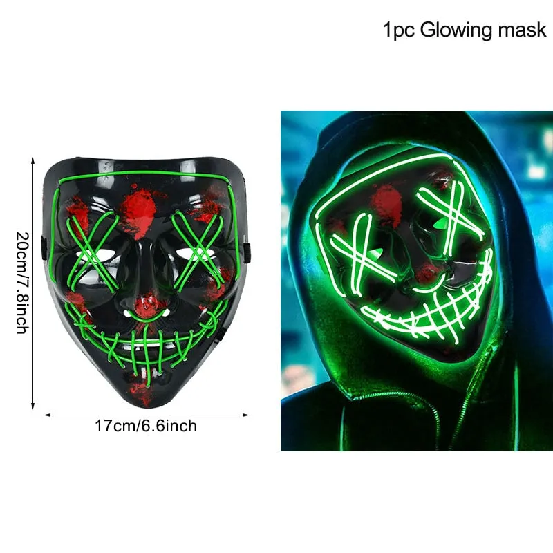 LED Halloween Mask Luminous Glow In The Dark Mascaras Halloween Party Costume Cosplay Masques Horror Props Neon light Masquerade