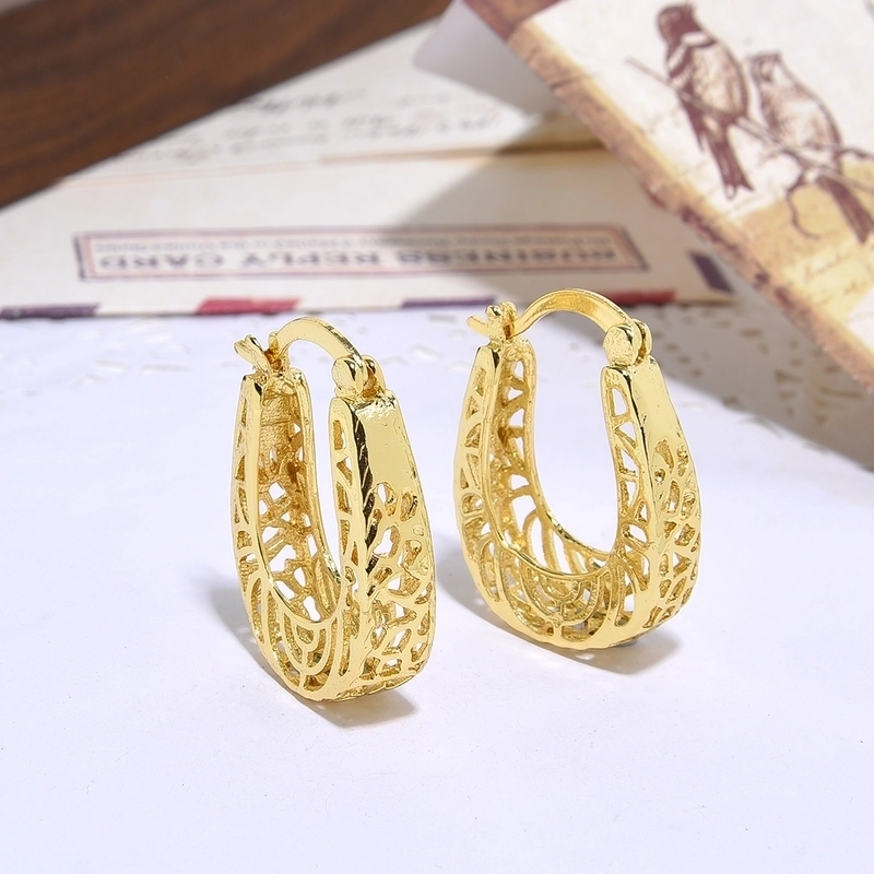 1 Pair Chinoiserie Elegant Artistic Geometric Hollow Out Copper 18K Gold Plated Earrings