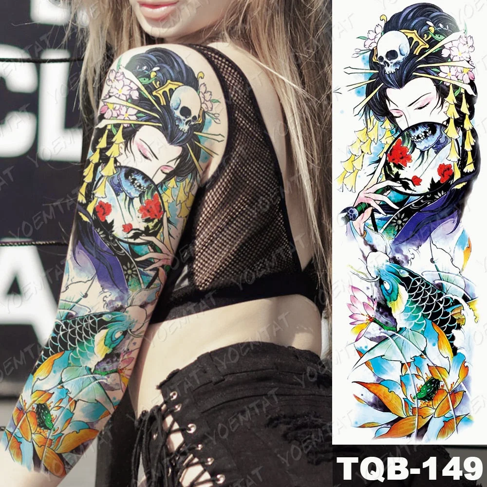 Men Full Arm Waterproof Temporary Tattoo Sticker Clock Rose Tiger Totem Transfer Body Art Fake Tatoo Cool sexy tato Woman