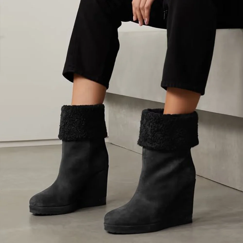 Warm Snow Boots Wedge Heel Ankle Boots