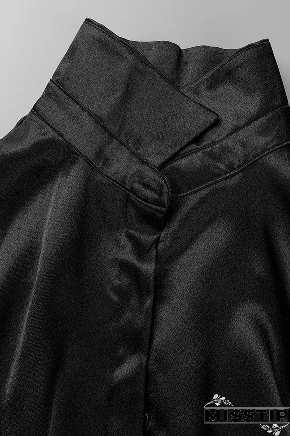 Black Casual Solid Patchwork Buckle Turndown Collar Tops