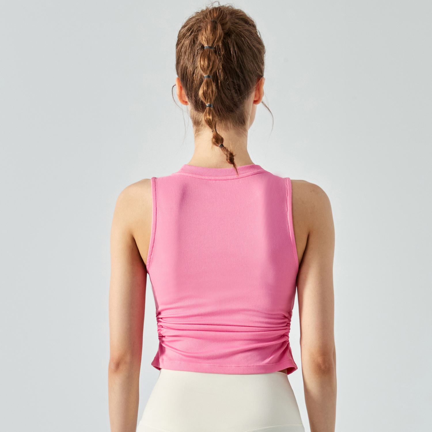 Buy women's fashion sports vest stretchable workout polyester spandex tank tops with built in pads of high quality on Hergymclothing Wild Rose Pink