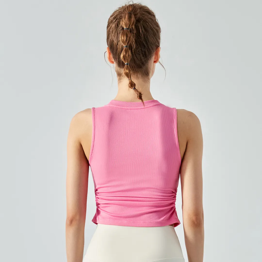 Buy women's fashion sports vest stretchable workout polyester spandex tank tops with built in pads of high quality on Hergymclothing Wild Rose Pink