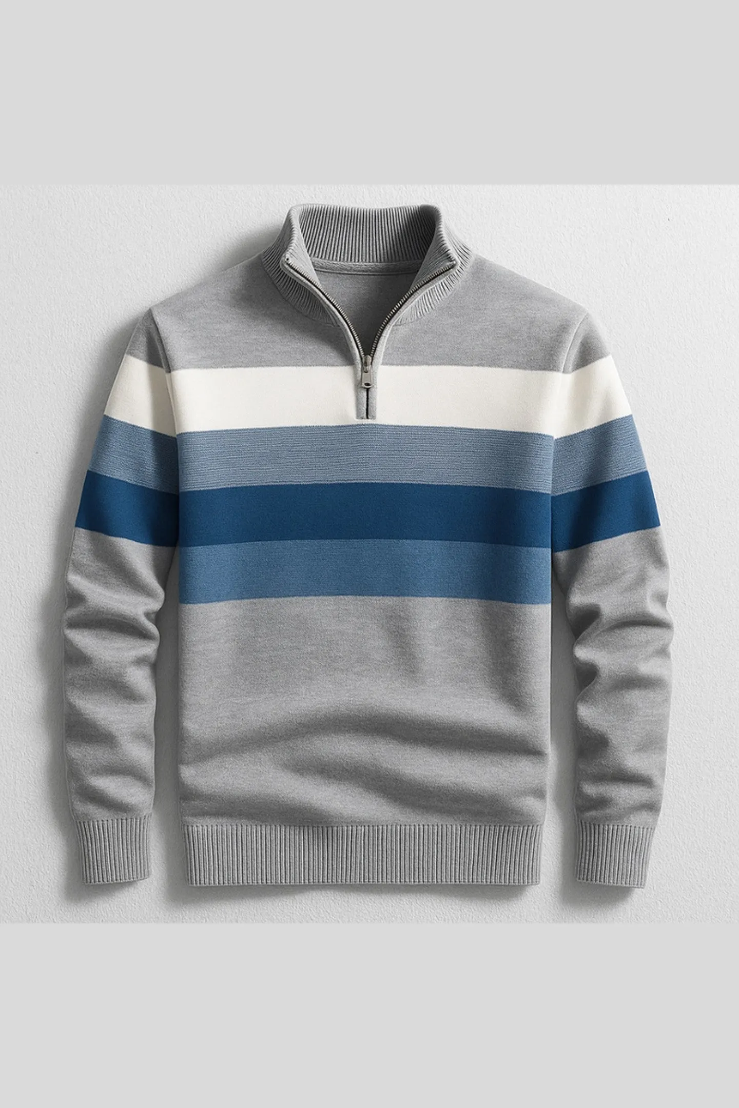 Men's Cotton Quarter-Zip Sweater &ndash; Striped Knit Jumper