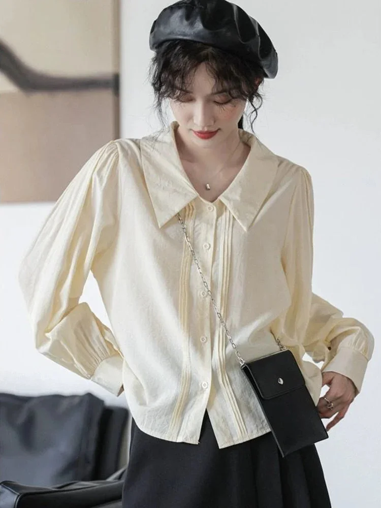 Oocharger Preppy Style Women Sweet Shirt Korean Elegant Simple Blouse Spring Long Sleeve All Match Casual Vintage Female Loose Tops