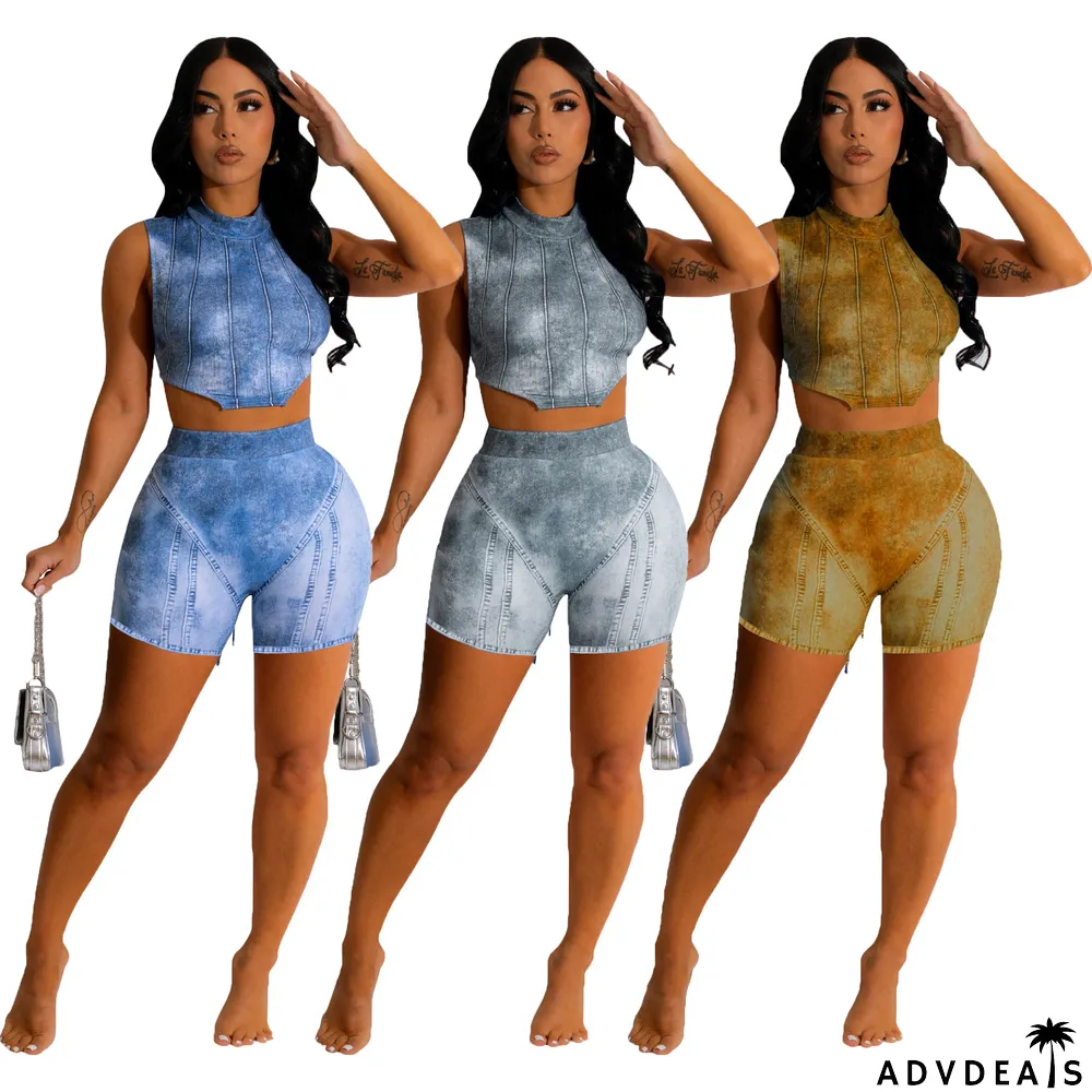 Plus Size Solid Color Patchwork Two Piece Shorts Set