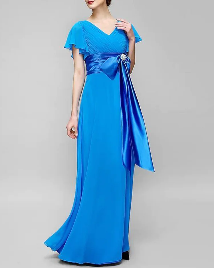 chiffon satin bow maxi dress Gown