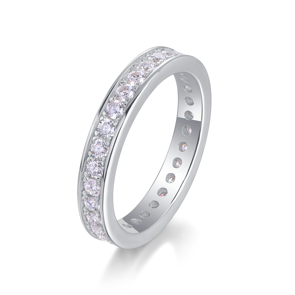 D VVS1 All Moissanite Ring S925 Silver Plated 18k White Gold Fine Eternity Bands Engagement Wedding Rings for Women Man