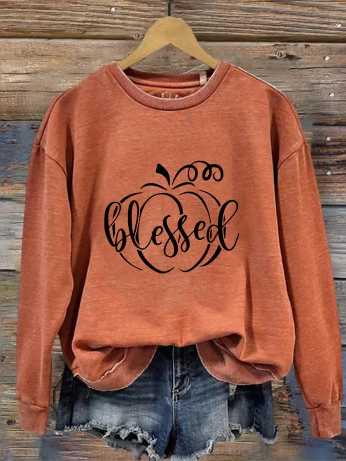 Women's Pumkin Blessed Print Casual Sweatshirt
