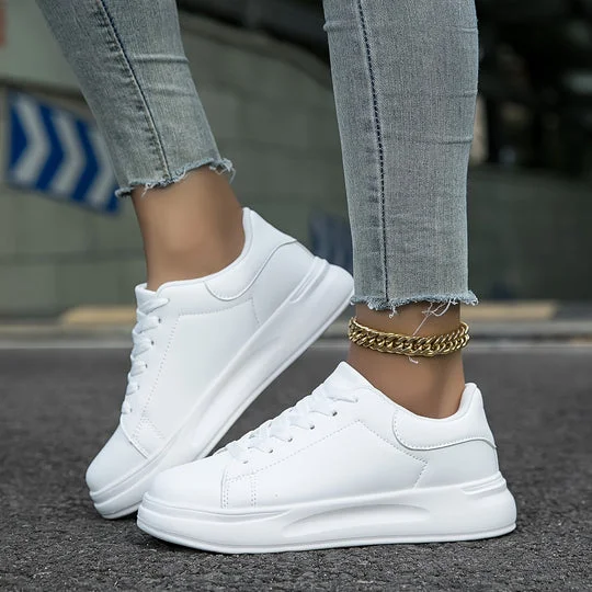 White Orthopedic Leather Sneakers for Women