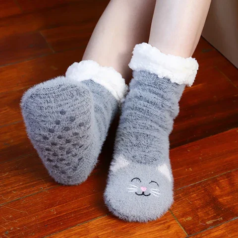 Fuzzy Cat Socks, Women Slipper Socks With Grippers