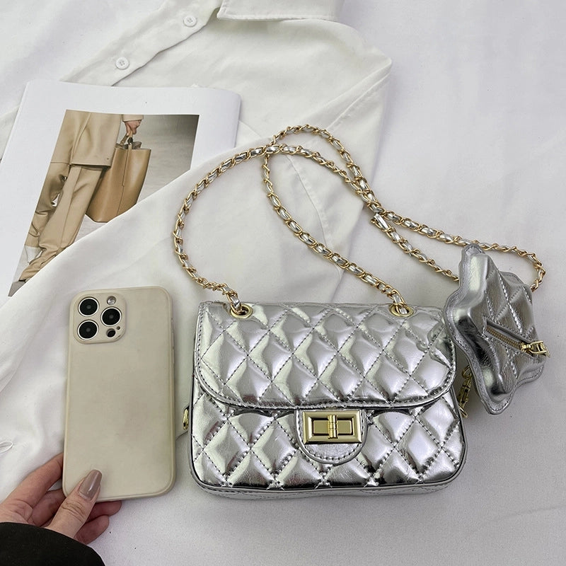 Women’s Small Pu Leather Lingge Streetwear Magnetic Buckle Square Bag