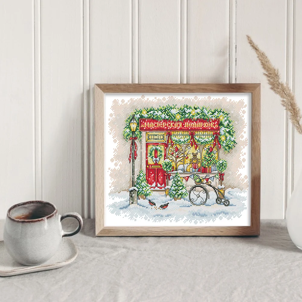 DIY Stamped Cross Stitch 14CT Partial Embroidery 34*30cm - Christmas Window