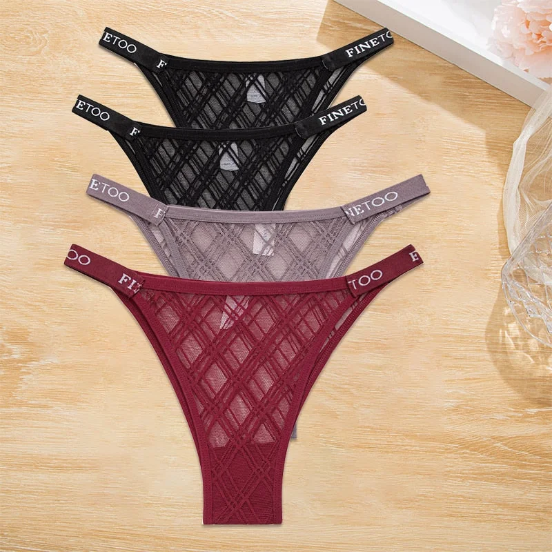 FINETOO 4PCS/Set Women's Lace Lingerie Panties Mesh Gstring Female Underpant Sexy Letter Panties Thong Girls Underwear Intimates