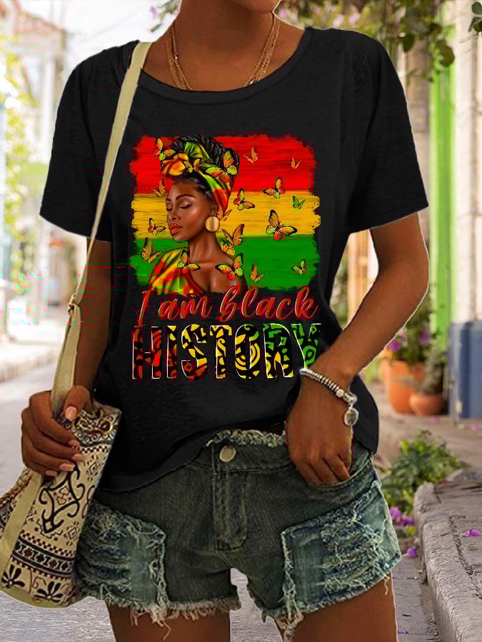 Women's Black Juneteenth Print Short Sleeve T-Shirt 