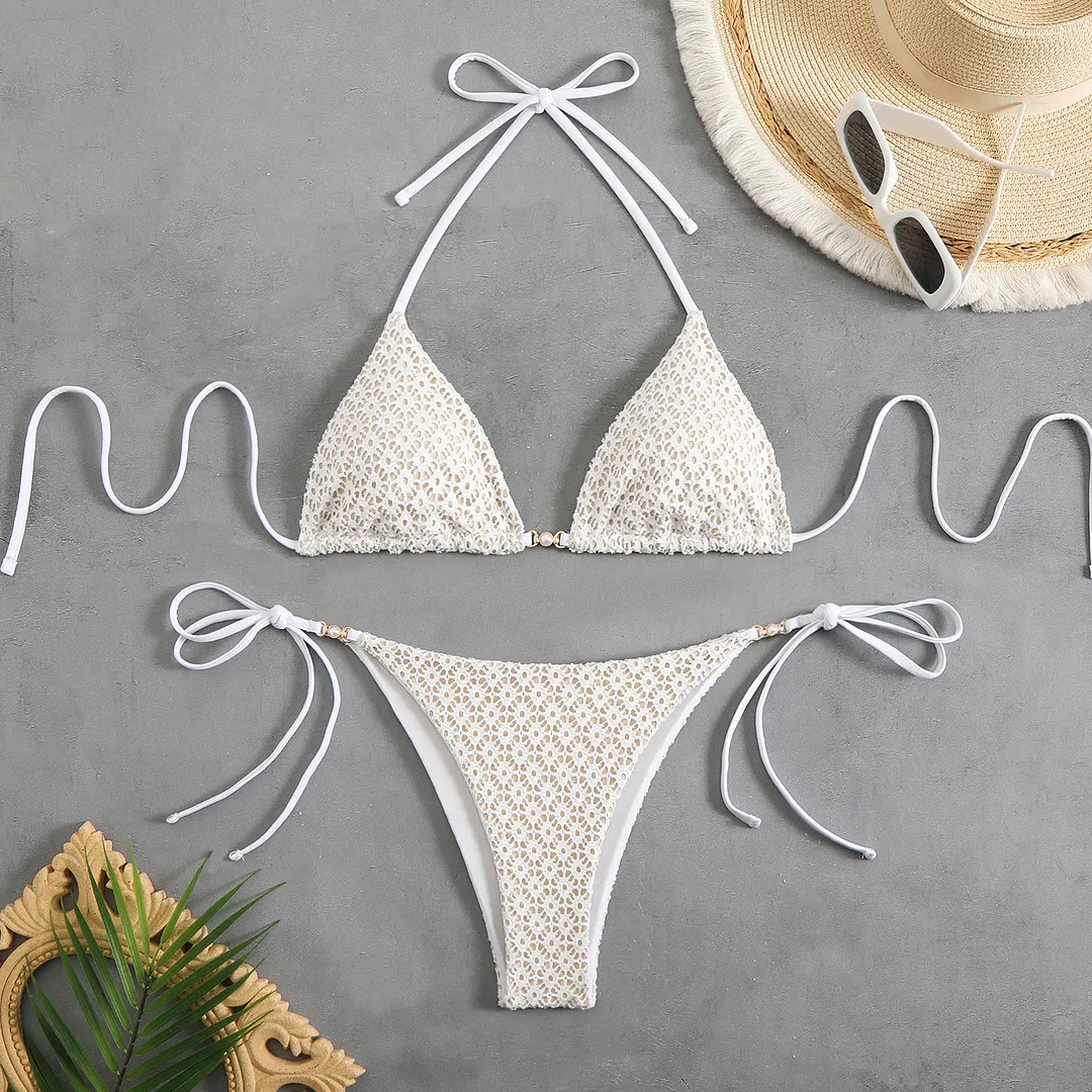 Churchf 2025 Split Swimsuit Sexy Bikini Hanging Neck Tie Bikini Swimsuit Woman