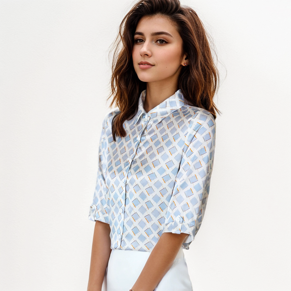 Elegant Geometric Silk Shirt for Women REAL SILK LIFE