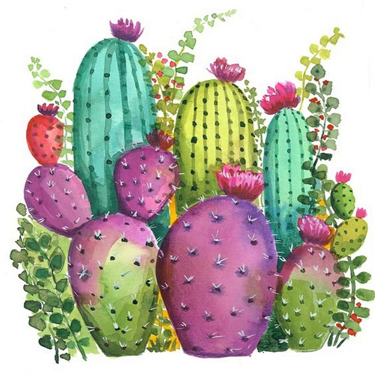 Colorful Cactus - Full Round Drill Diamond Painting - 40x40cm(Canvas)