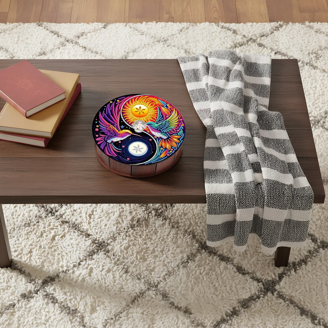 5D DIY Diamond Painting Handmade Wood Storage Box Crystal Storage Case(Yin Yang)