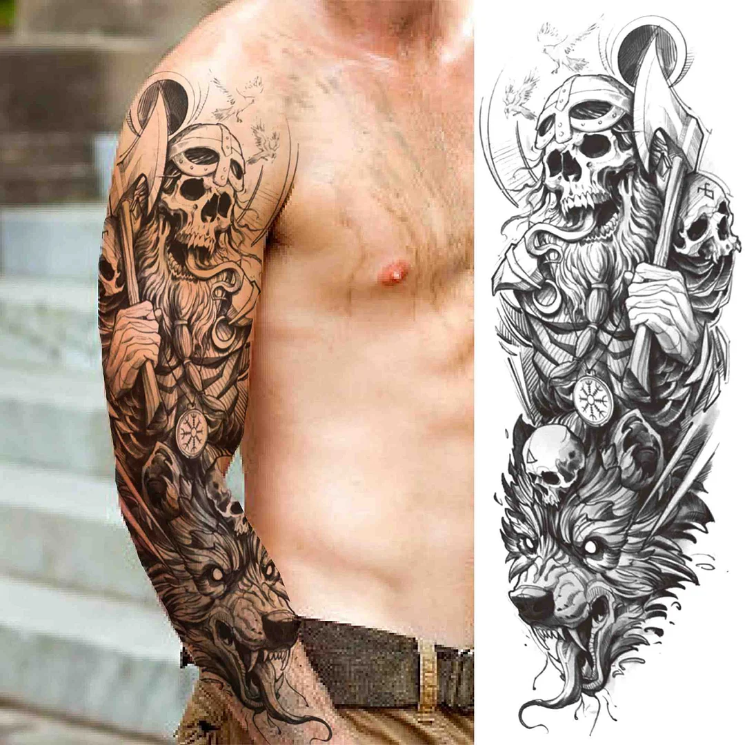Sexy Wolf Full Flower Arm Temporary Tattoo Stickers For Men Body Art Sleeve Tattoo Decals Girl Women Waterproof Tatoo Fox Legs