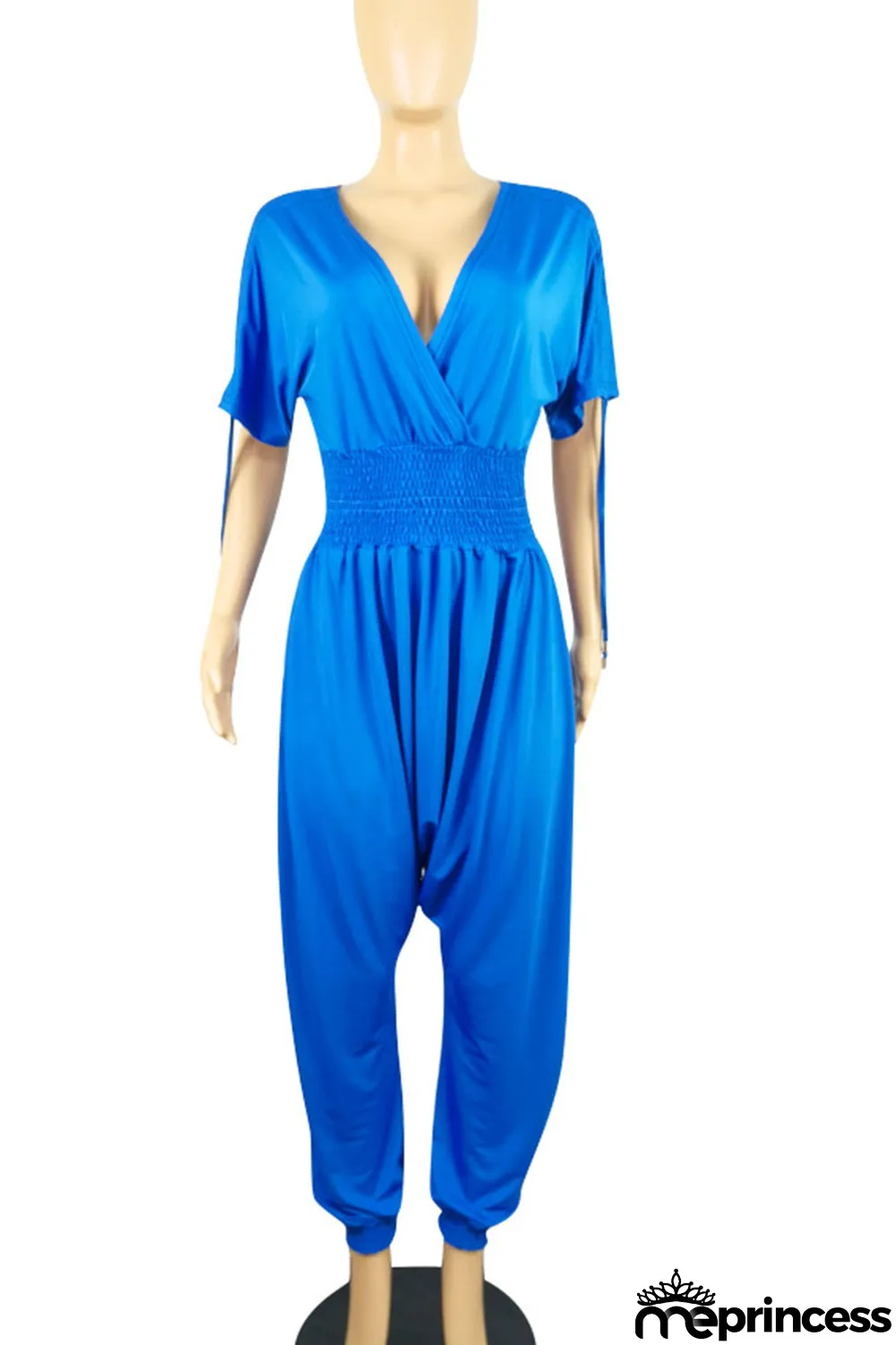 Tangerine Casual Solid Split Joint Frenulum V Neck Loose Jumpsuits