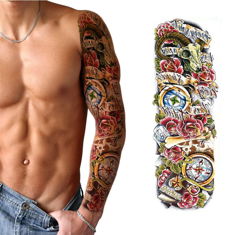Full Flower Arm Tattoo Sticker 40models Fish Peacock Lotus Temporary Body paint Water Transfer fake Tatoo sleeve