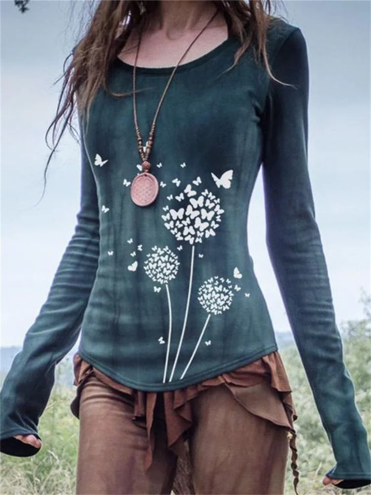 Dandelion Print Tribal Tie Dye T Shirt