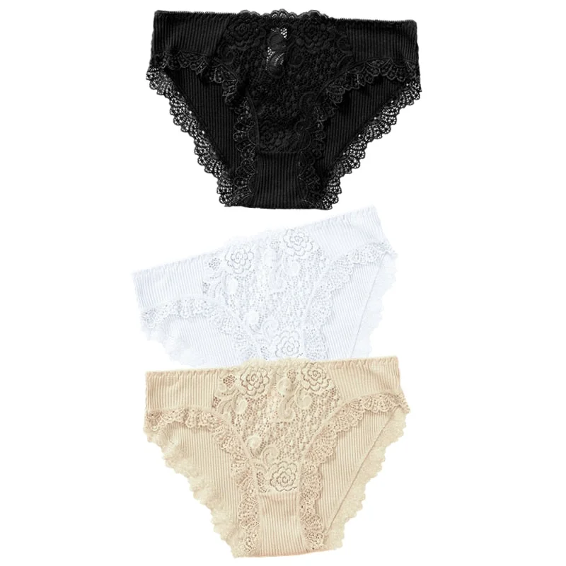 3pcs Exotic Apparel Sexy Panties Lace Briefs Women Low-Rise Solid Panty Underwear Sexy Women Lace Breathable Hip-lift Underpants