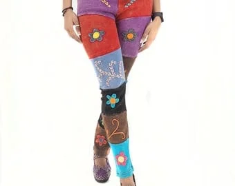Pornhint Handmade Casual Boho Cotton Patch Work Leggings Yoga Pants Size S