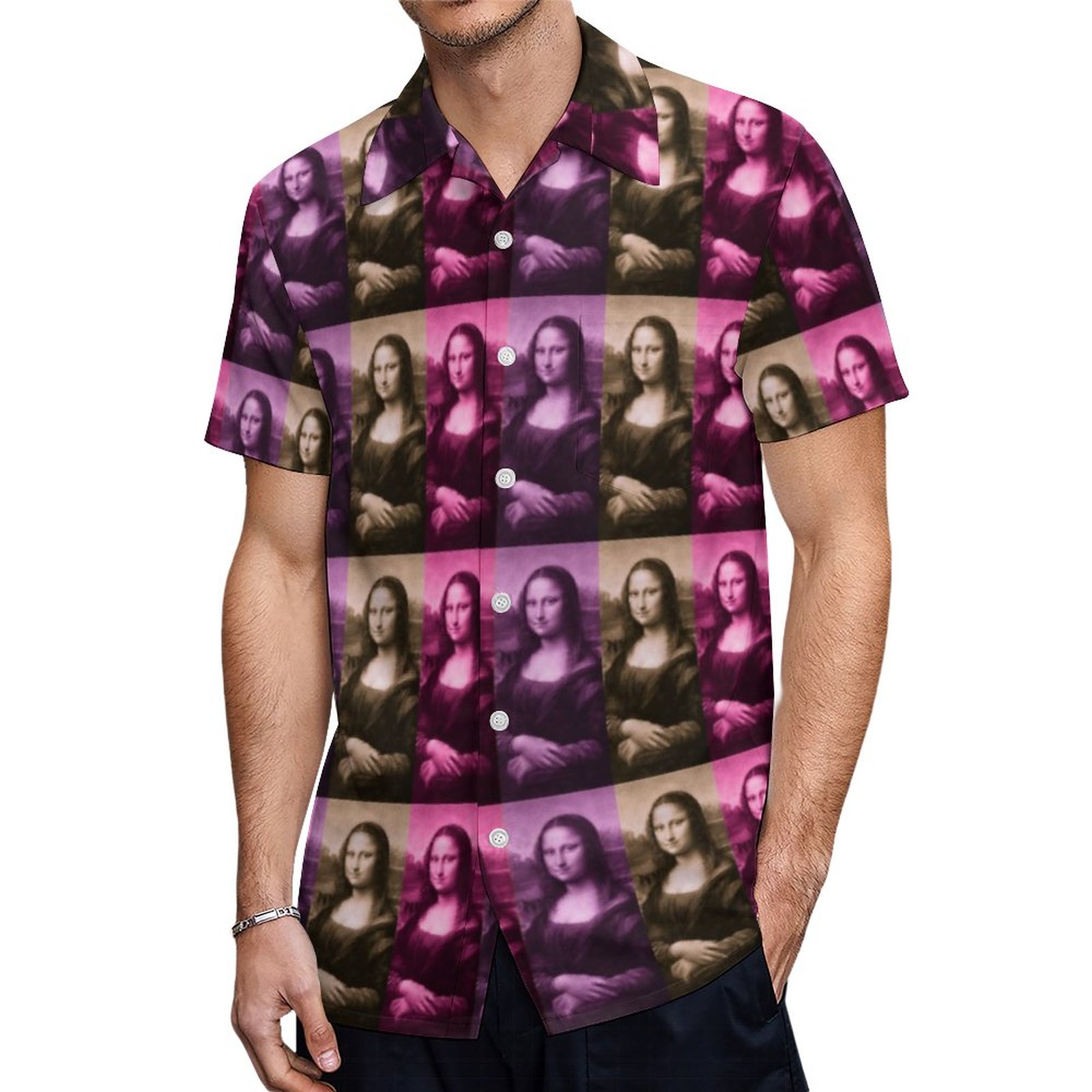 Mona Lisa Purple Pink Chocolate Hawaiian Shirt Mens Button Down Plus Size Tropical Hawaii Beach Shirts