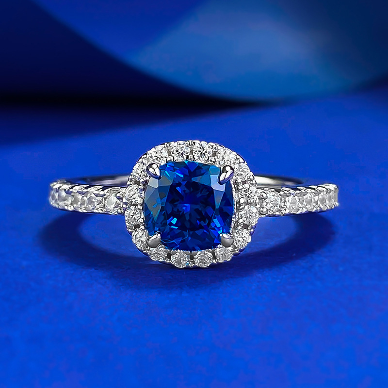 MIKAMU Jewelry Royal Blue 6*6mm Square Ring for Women S925 Silver Simple Engagement Ring