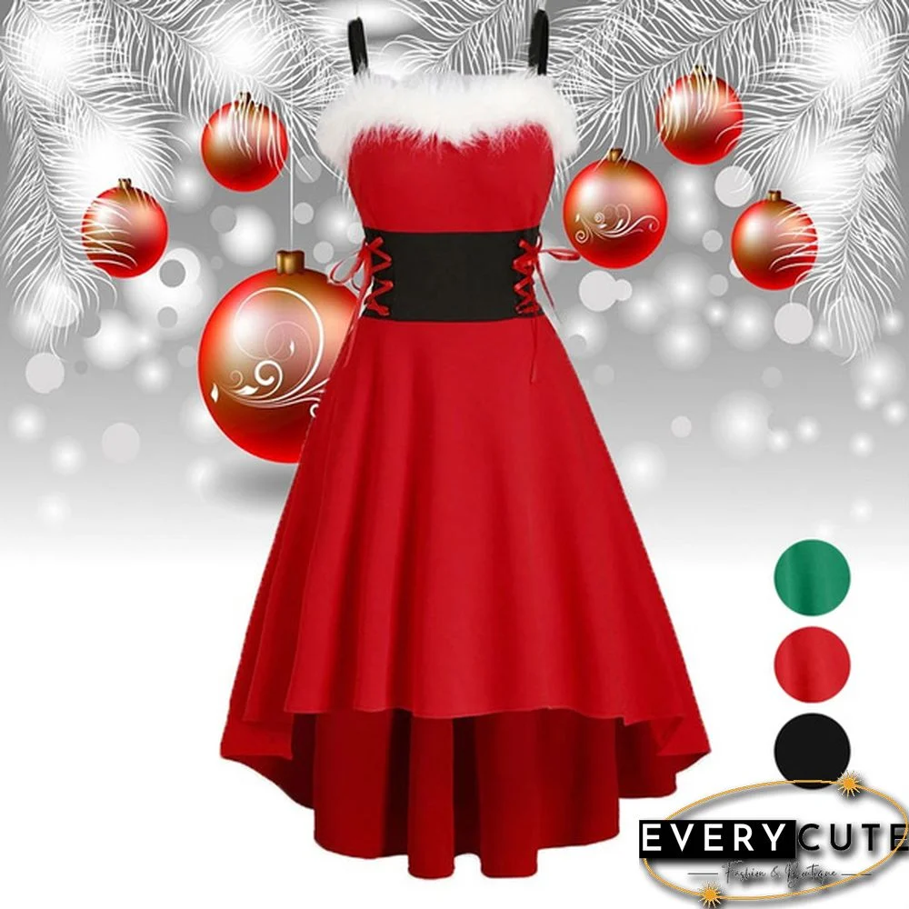 NEW Women Mrs Santa Claus Sleeveless Costume Irregular Hem Christmas Fancy Dress Outfits