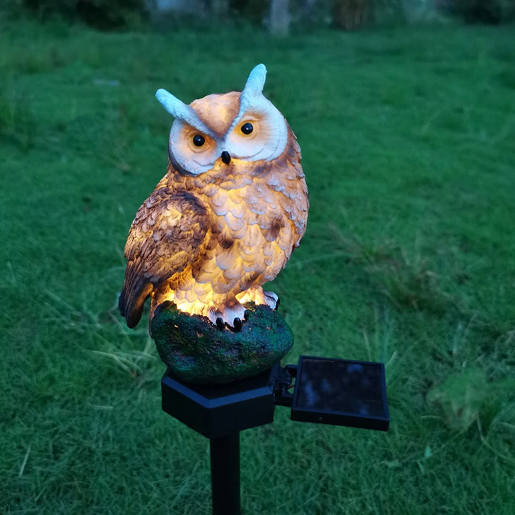 Solar LED Lawn Lights Owl Outdoor Landscape Statue Night Lamp (Dark Brown)