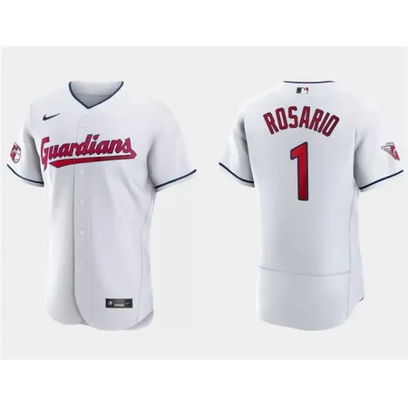 Men's Cleveland Guardians #1 Amed Rosario White Flex Base Stitched Jersey