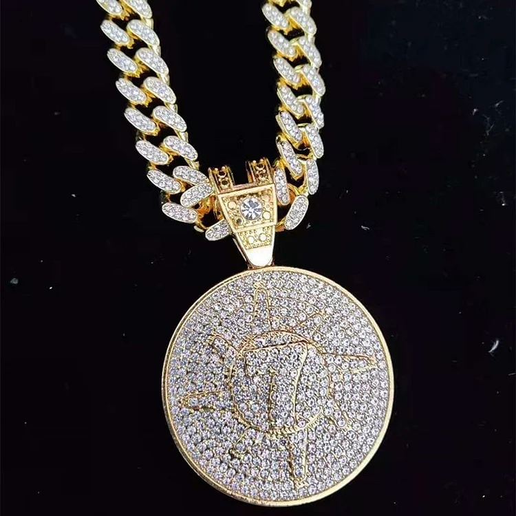 Lucky Number 7 Pendant with 13mm Iced Out Cuban Chain Necklace-VESSFUL
