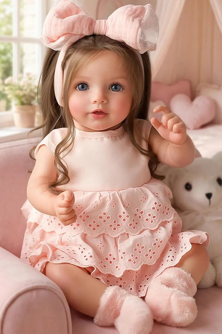 Reborn Baby Dolls 20 Inch Long Hair Toddler Girl in Peach Dress Babeside Dara