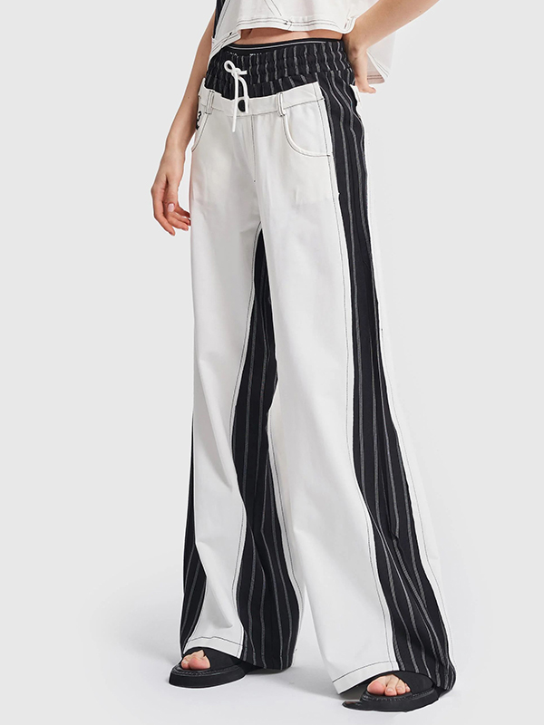 Side Striped Pocket Colorblock Wide Leg Pant
