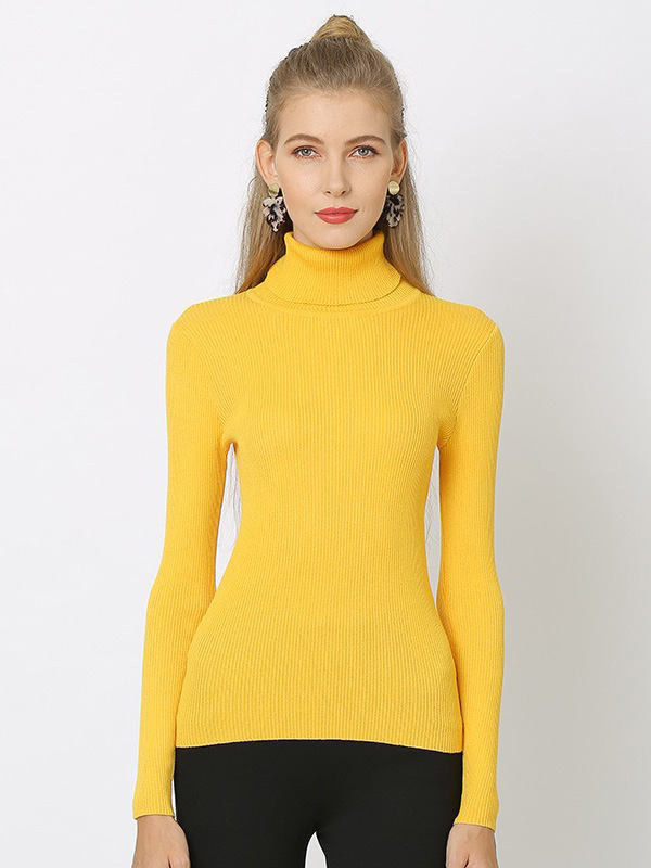 10 Colors Simple Knitting Solid Color High-Neck Pullover GINGER-2XL