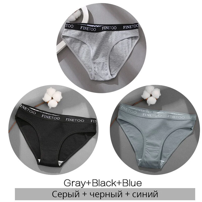 FINETOO M-2XL Women's Cotton Panties 3Pcs/Set Fashion Letter Underpants Female Low-rise Briefs Underwear Sexy Ladies Lingerie