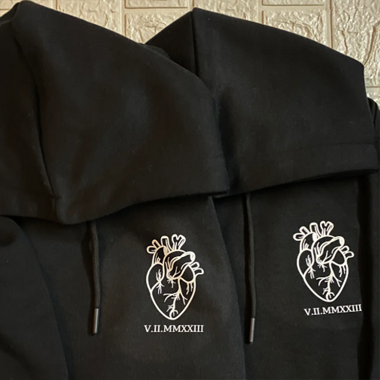Custom Heart with Roman Date Printed Couple Sweatshirt For Couple Valentine's Day