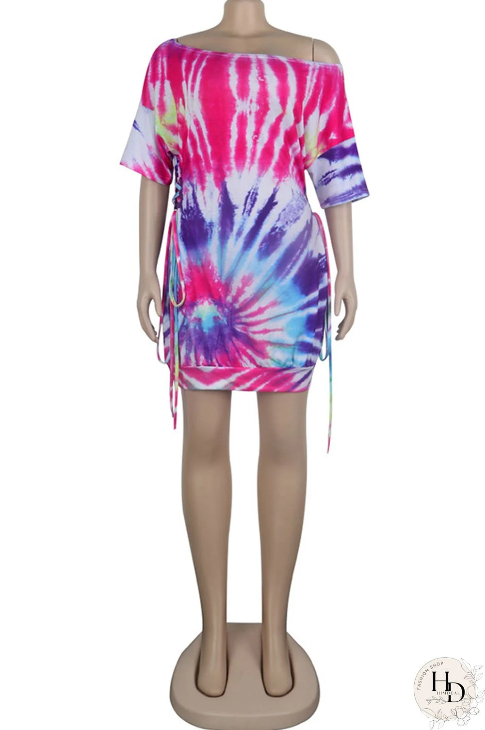 purple Fashion Sexy Patchwork Print bandage One word collar Hip skirt Dresses