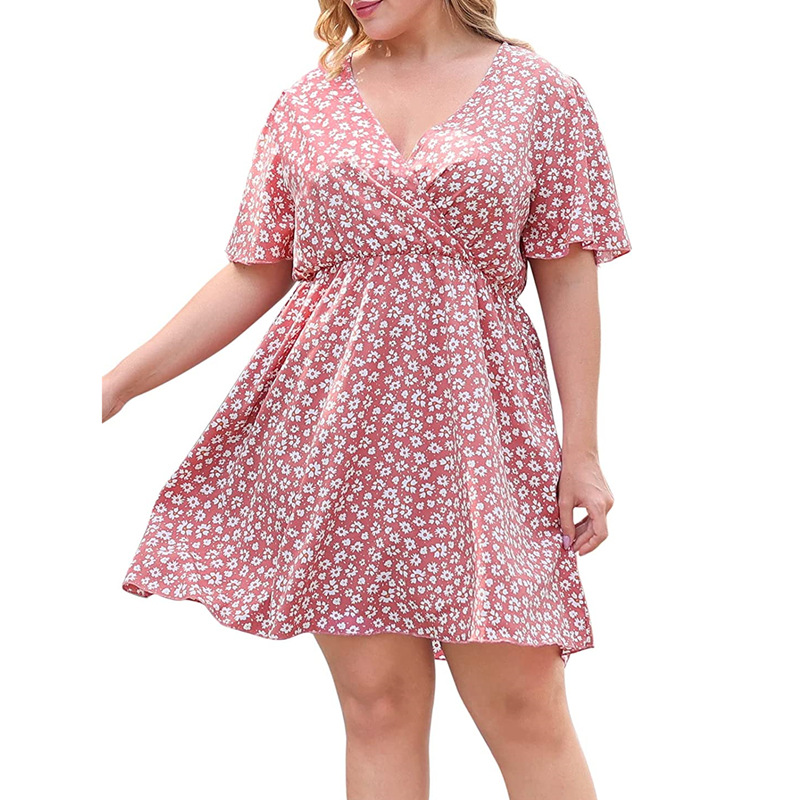 Mature Women Plus Size V-neck Bohemian Wrap Dress