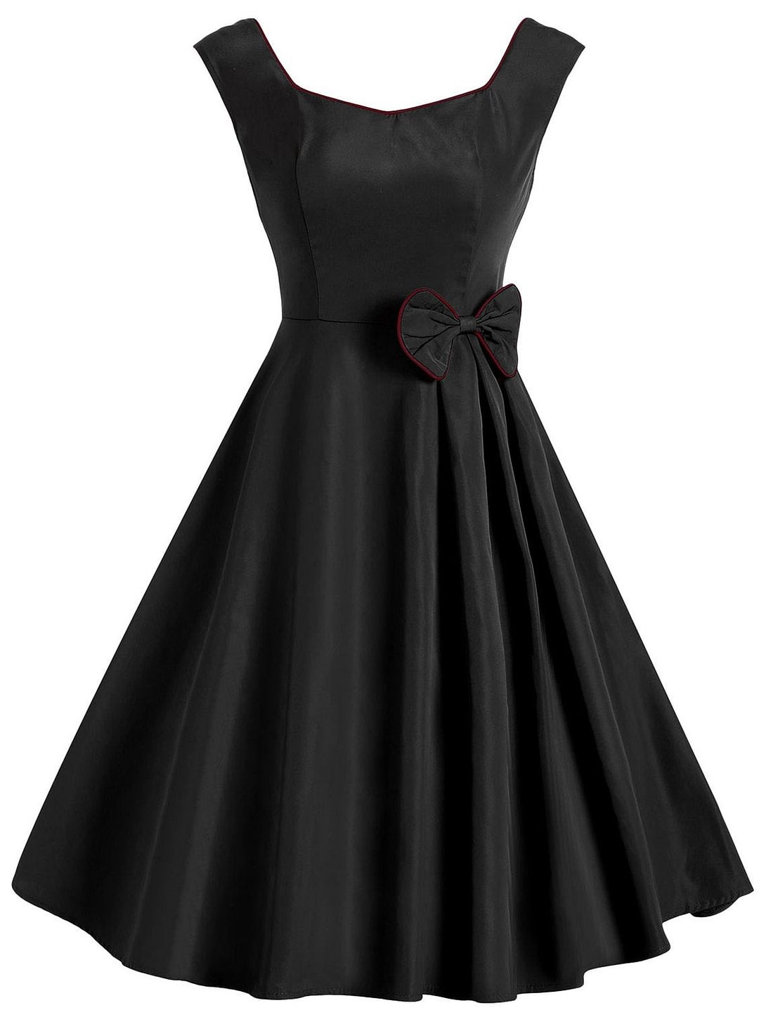 1950s Bow Decor Solid Color Sleeveless Midi Dress