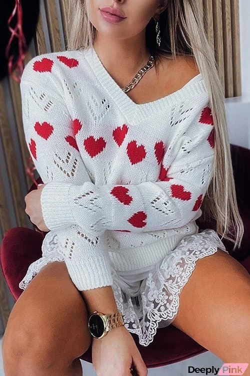 Heart Hollow V Neck Sweater